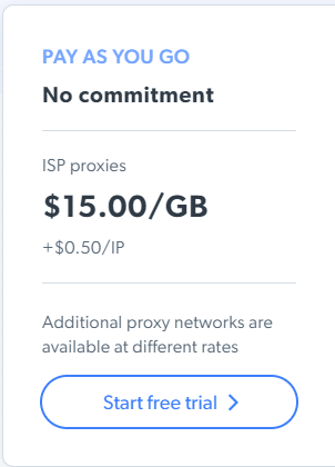 Bright Data Pay-as-you-Go ISP Proxies Price