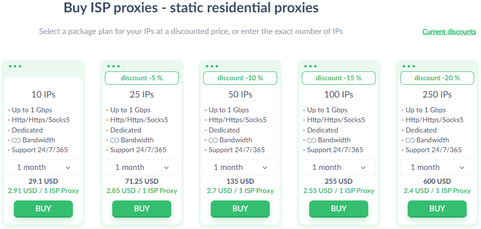 Proxy Seller ISP Proxies Price