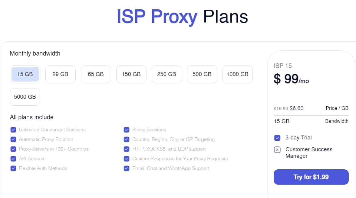 Soax ISP Proxy Plans